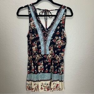 Angie Top Blouse Womens Medium Floral Blue Sleeveless Cottagecore Farm Boho